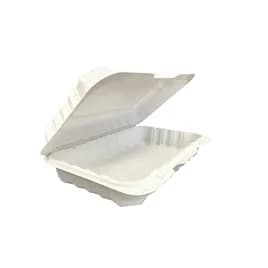 Pebble Box Take-Out Container Hinged 7.88X8X2.5 IN 3 Compartment Plastic Ivory Square Shallow 150/Case