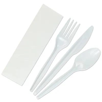 4PC Cutlery Kit PP White Medium Weight With Napkin,Fork,Knife,Spoon 500/Case