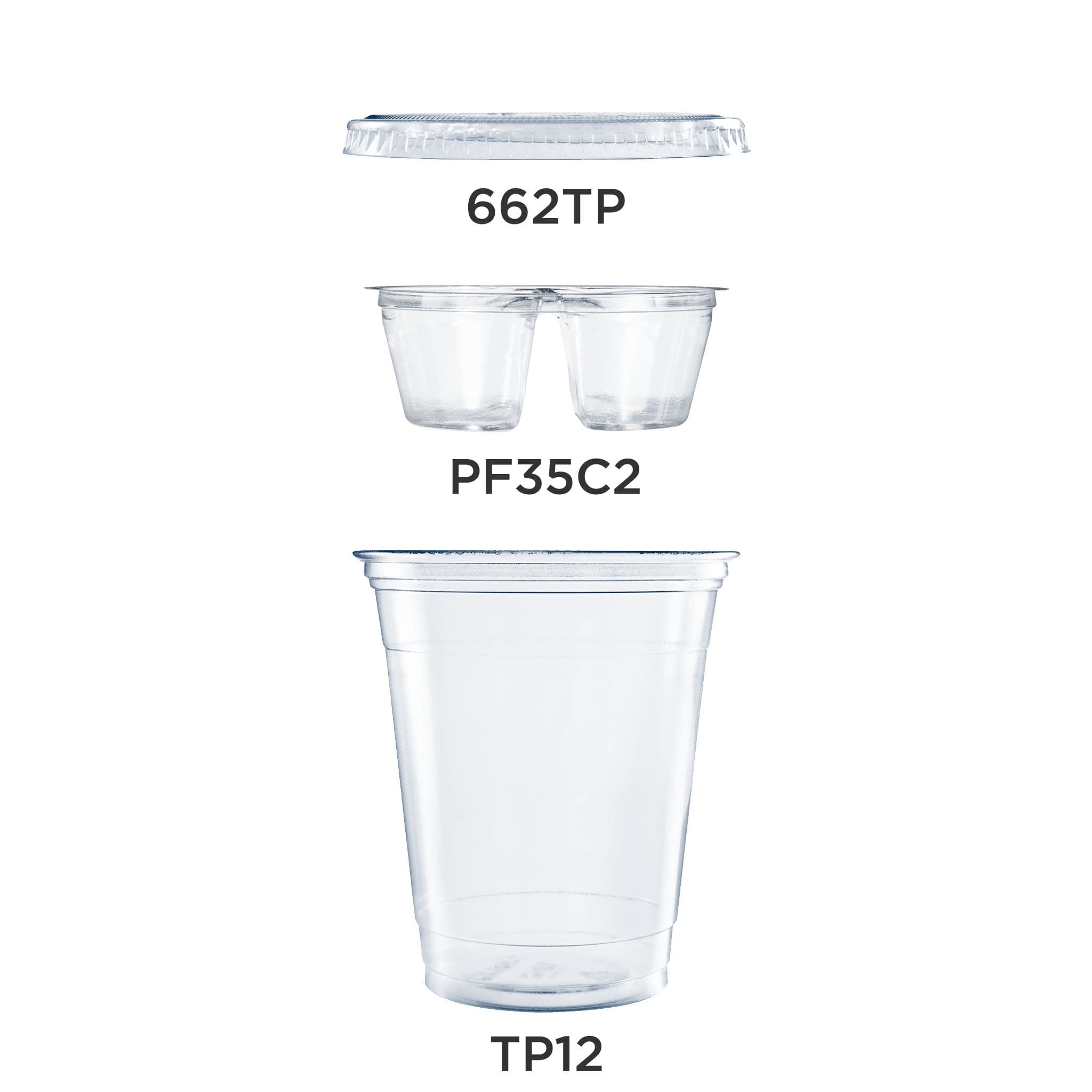 Dart® Parfait Dessert Container Base & Lid Combo 12 OZ 2 Compartment PET Clear With Insert 50 Count/Bag 10 Bags/Case