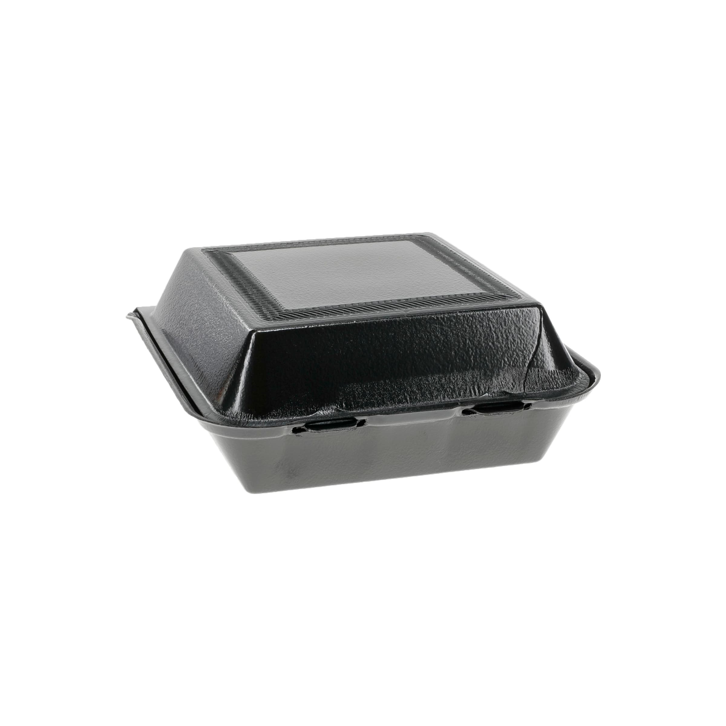 Take-Out Container Hinged With Dome Lid Medium (MED) 8.4X8.4X3.1 IN 3 Compartment Polystyrene Foam Black Square 150/Case
