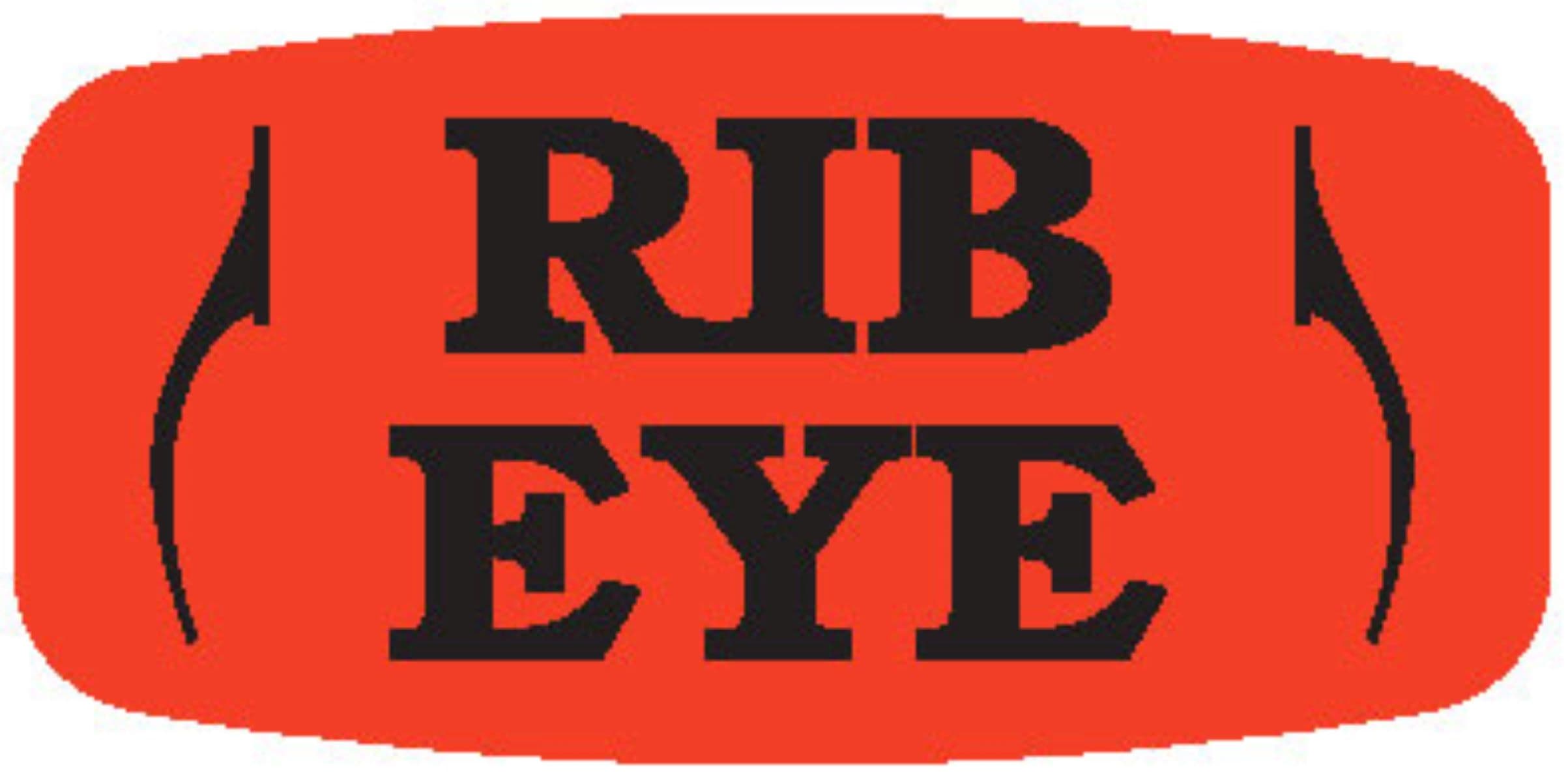 Rib Eye Label 0.625X1.25 IN Black Fluorescent Red Short Oval 1000 Count/Roll 50 Rolls/Case 50000 Count/Case