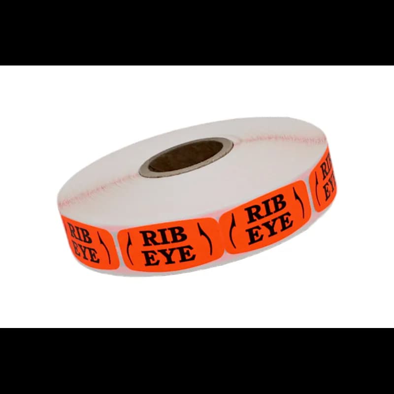 Rib Eye Label 0.625X1.25 IN Black Fluorescent Red Short Oval 1000 Count/Roll 50 Rolls/Case 50000 Count/Case