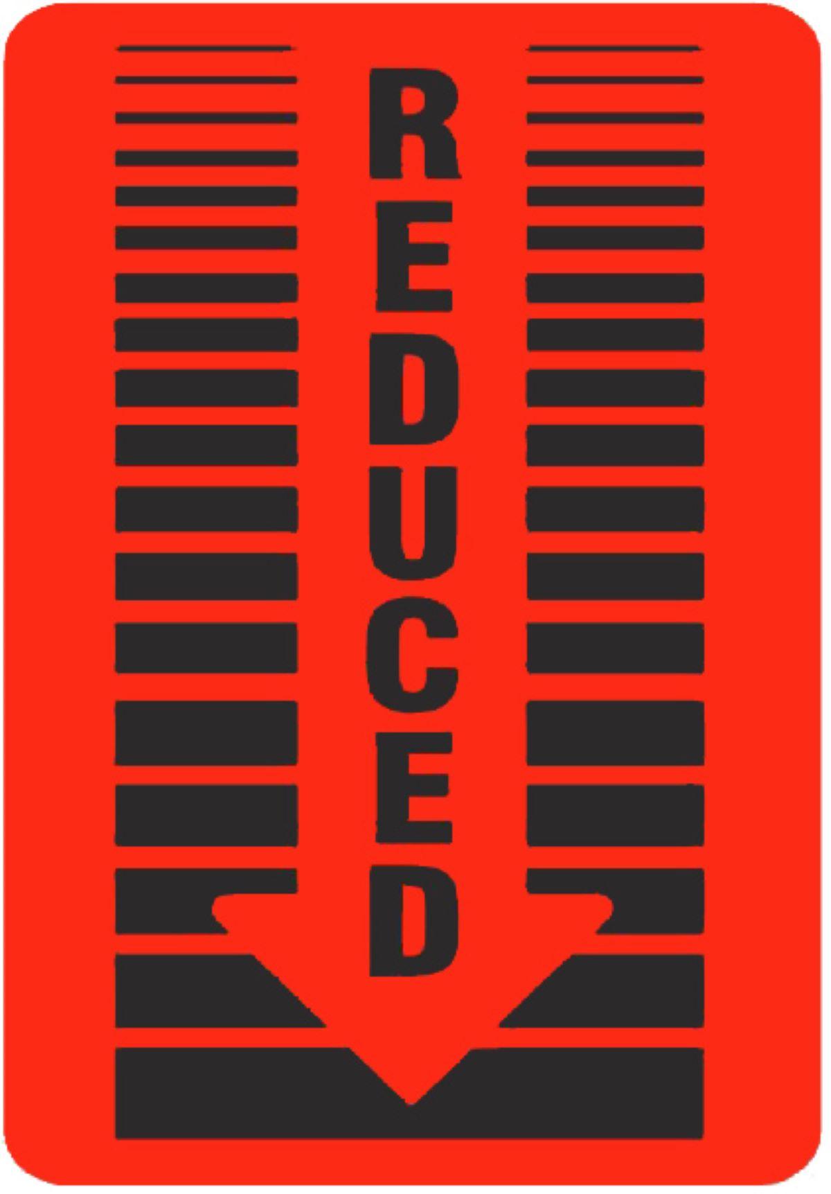 Reduced Promo Label 1.5X2 IN Black Fluorescent Red With Arrow 1000 Count/Roll 20 Rolls/Case 20000 Count/Case