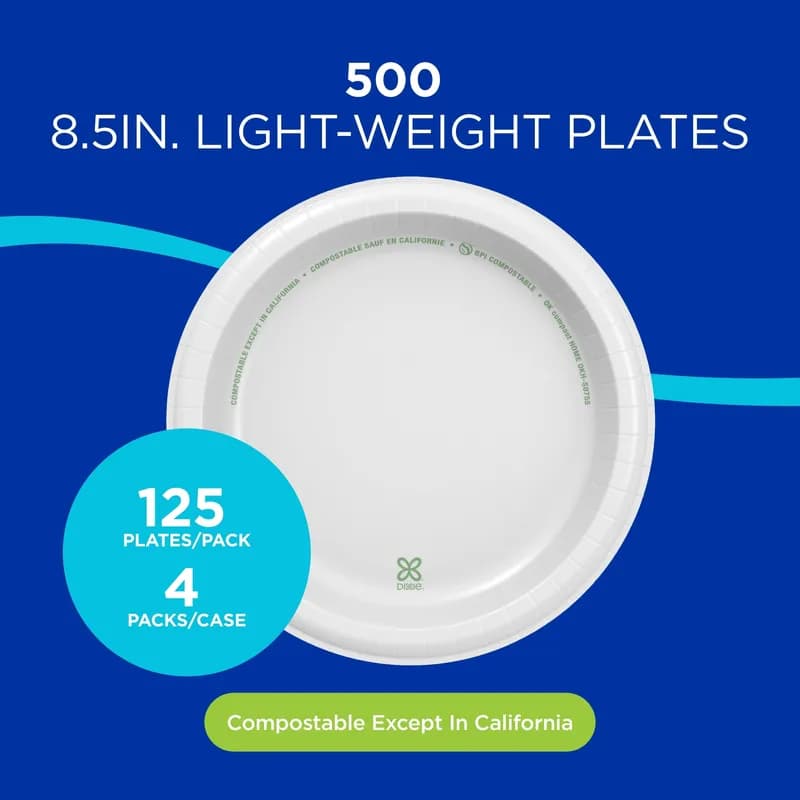 Dixie Basic Plate 8.5 IN Paper White Kosher 500/Case