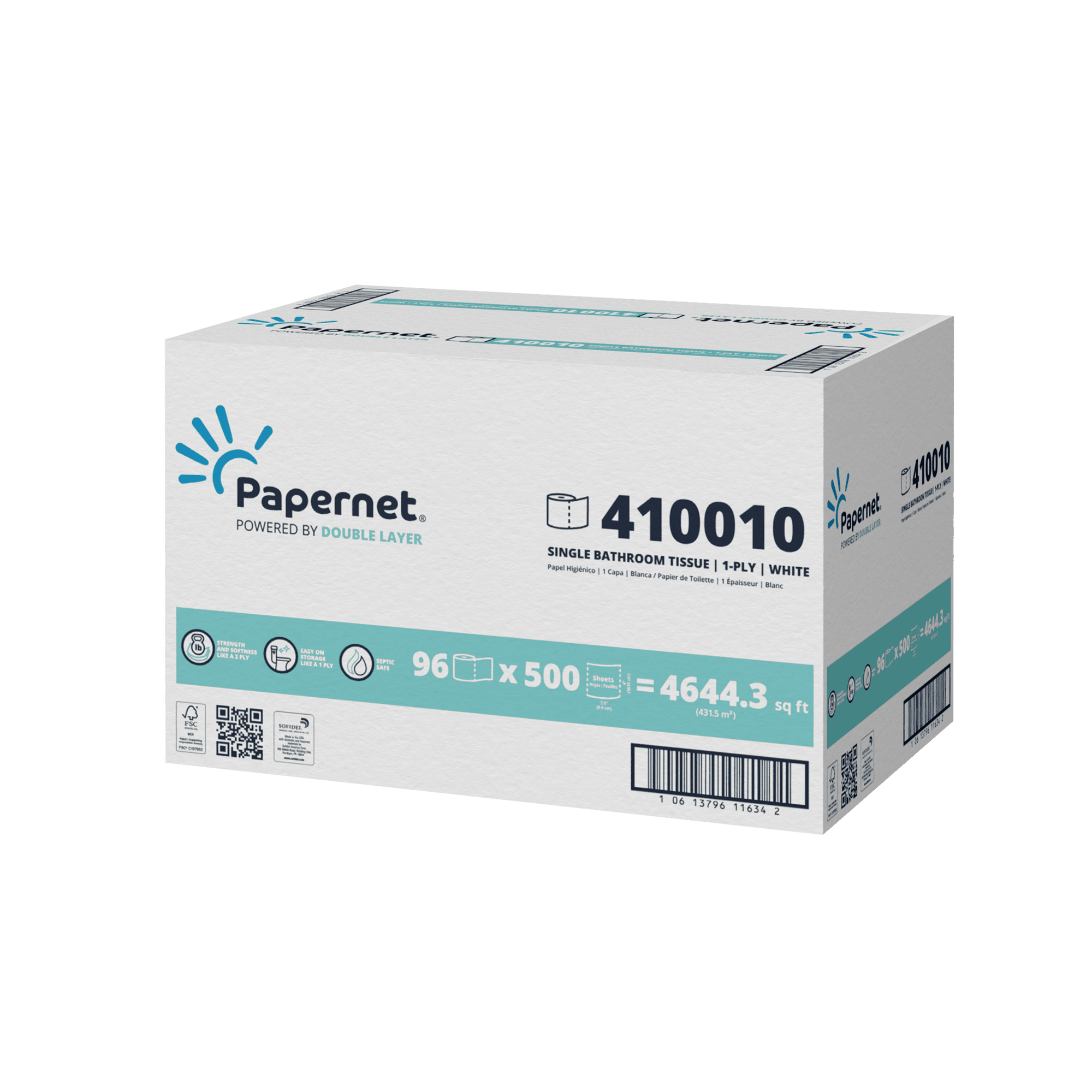 Papernet Double Layer Toilet Paper & Tissue Roll 3.50IN 146 FT 1PLY Virgin Pulp White Embossed 500 Sheets/Roll