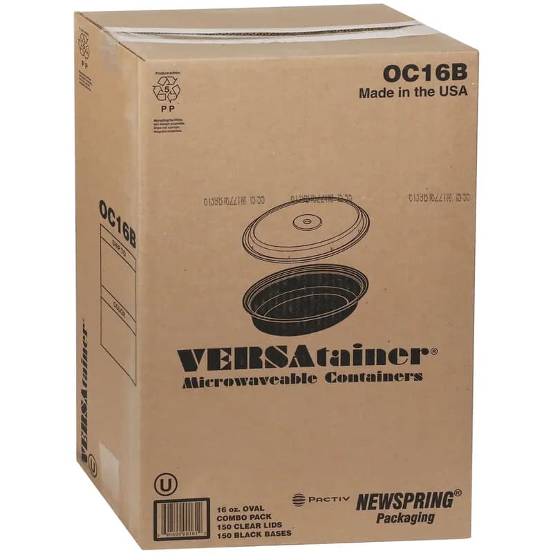 Take-Out Container Base & Lid Combo With Dome Lid 16 OZ PP Black Clear Oval 150/Case