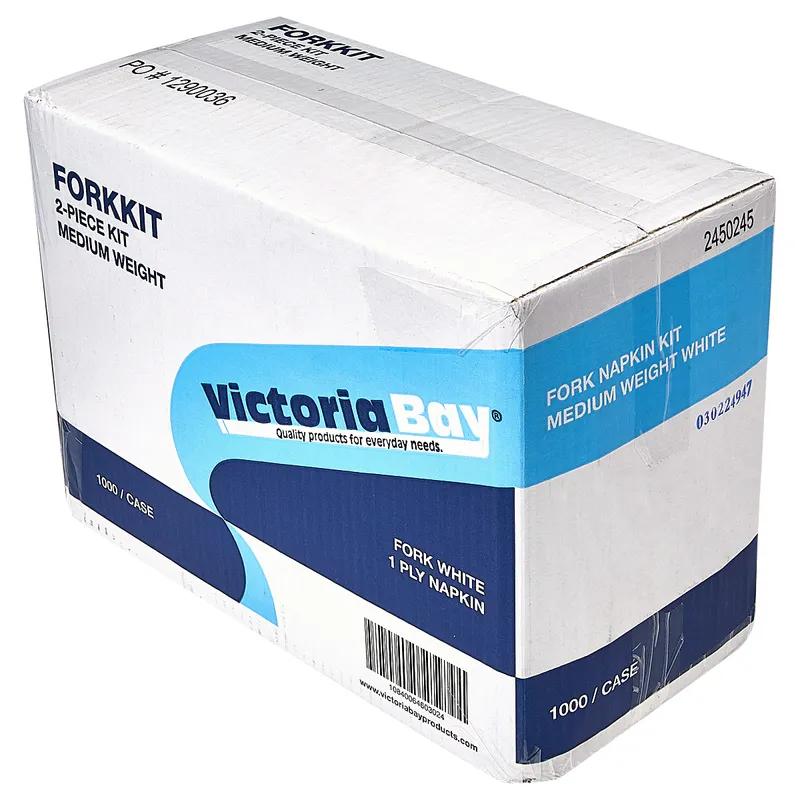 Victoria Bay 2PC Cutlery Kit PP White Medium Weight With Napkin,Fork 1000/Case