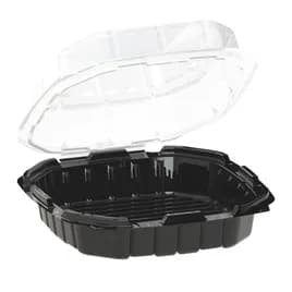 Crisp Food Technologies® Take-Out Container Hinged With Dome Lid 9X9 IN PP Black Clear Square Anti-Fog 100/Case
