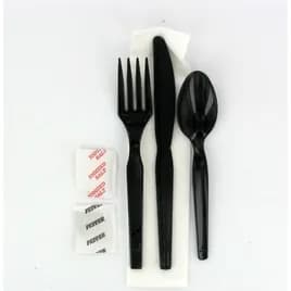 WNA 6PC Cutlery Kit PS Black With 1PLY 15X13.5 Napkin,Fork,Knife,Spoon,Salt & Pepper 250/Case