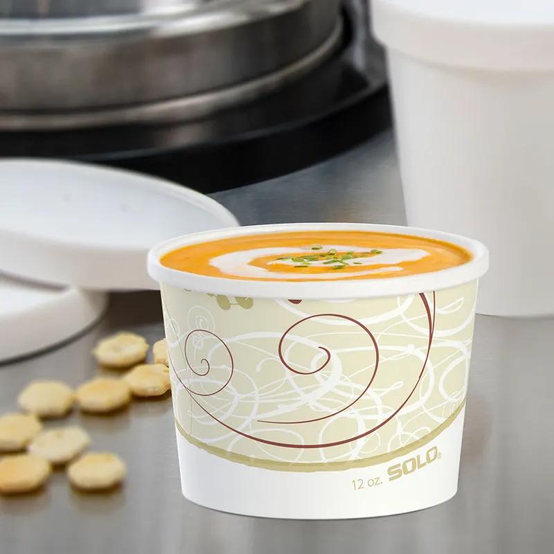 Solo® Flexstyle® Food Container Base With Flat Lid 12 OZ DSP Symphony® Stock Print Round Squat 25 Count/Pack 20 Packs/Case