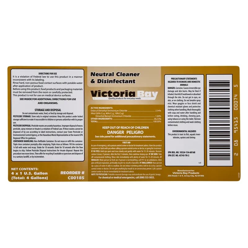 Victoria Bay Neutral Cleaner & Disinfectant 1 GAL 4/Case
