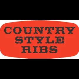 Country Style Ribs Label 0.625X1.25 IN Black Fluorescent Red Short Oval 1000 Count/Roll 50 Rolls/Case 50000 Count/Case