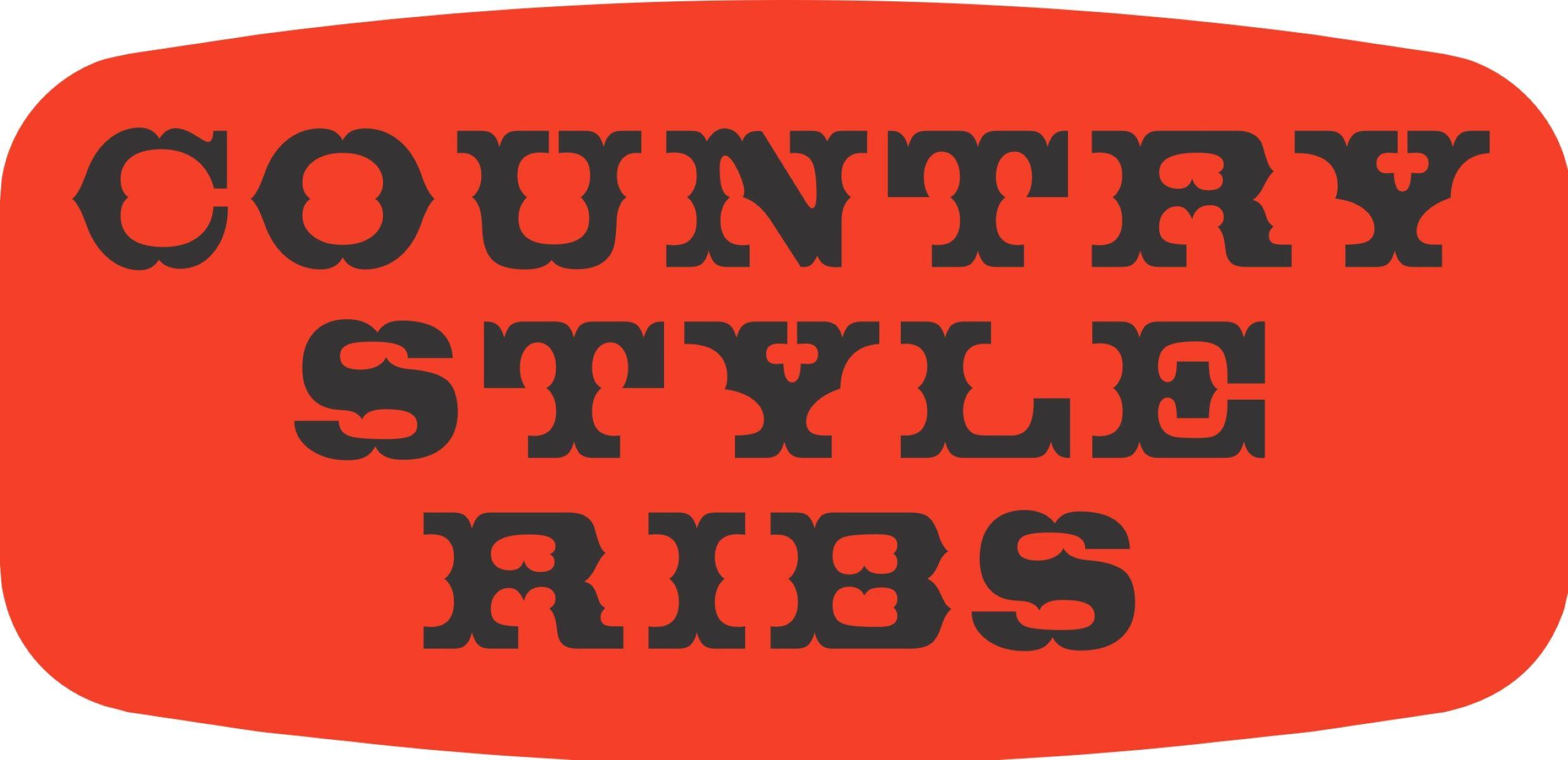 Country Style Ribs Label 0.625X1.25 IN Black Fluorescent Red Short Oval 1000 Count/Roll 50 Rolls/Case 50000 Count/Case