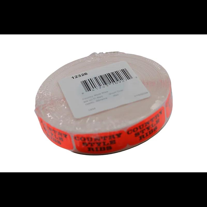 Country Style Ribs Label 0.625X1.25 IN Black Fluorescent Red Short Oval 1000 Count/Roll 50 Rolls/Case 50000 Count/Case