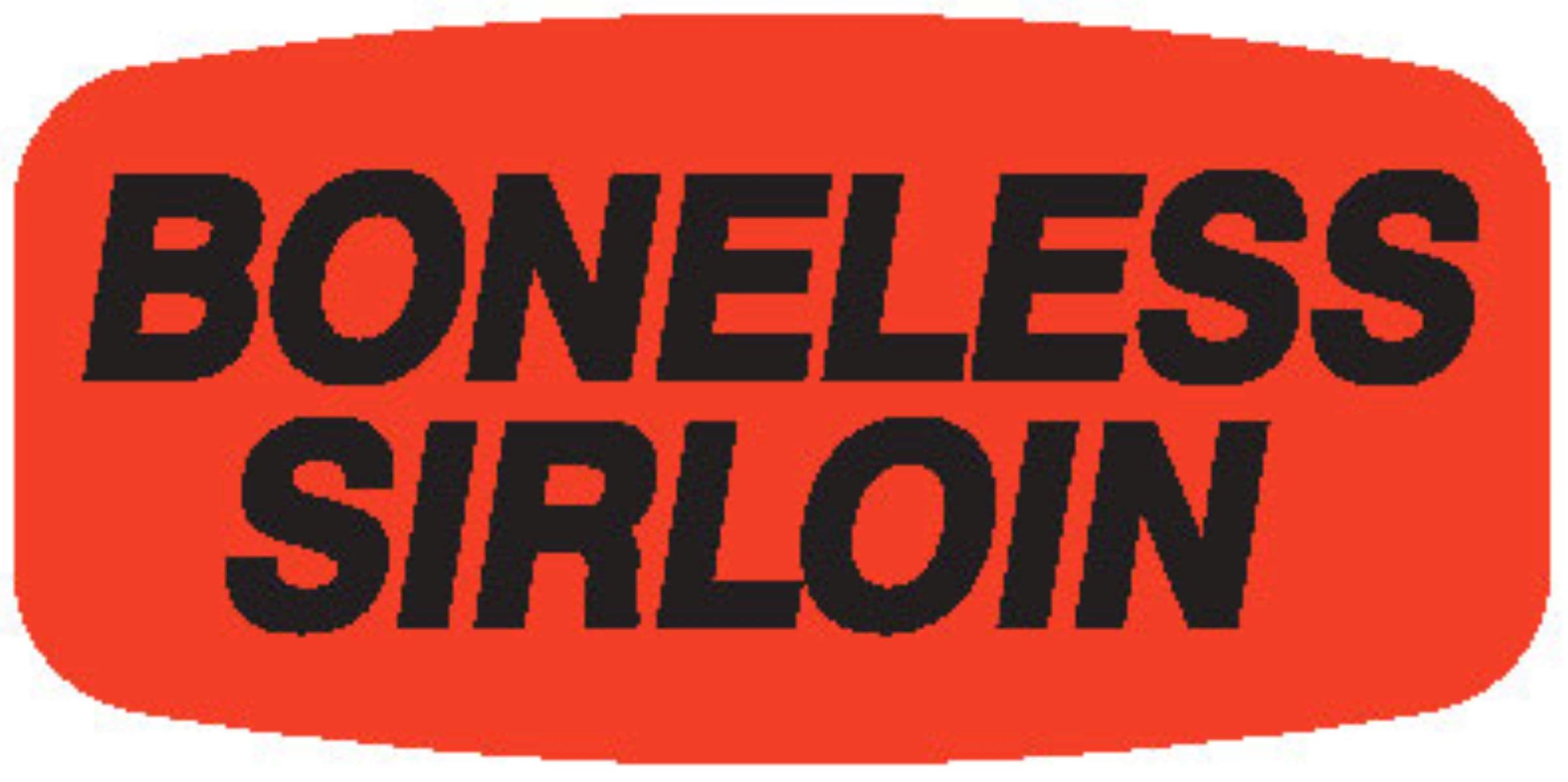 Boneless Sirloin Label 0.625X1.25 IN Black Fluorescent Red Short Oval 1000 Count/Roll 50 Rolls/Case 50000 Count/Case