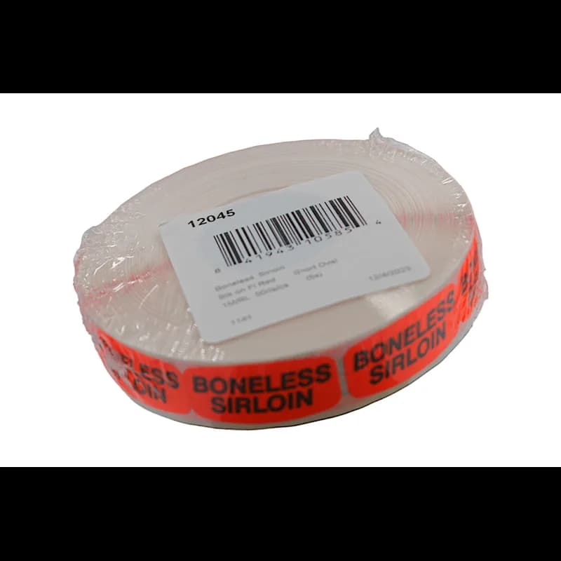 Boneless Sirloin Label 0.625X1.25 IN Black Fluorescent Red Short Oval 1000 Count/Roll 50 Rolls/Case 50000 Count/Case
