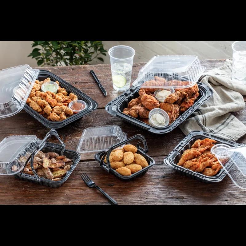 MealMaster® Chicken Container & Lid Combo With Dome Lid Small (SM) 4 Piece MFPP OPS Black Clear With Handle 100/Case