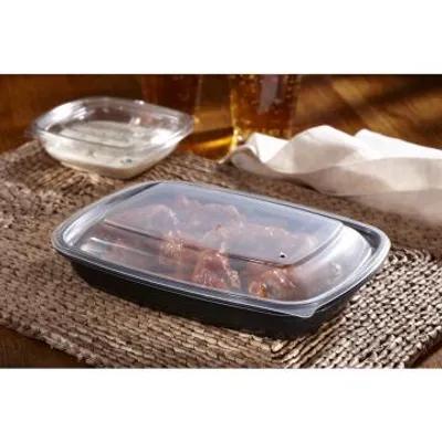 Take-Out Container Base & Lid Combo With Dome Lid Medium (MED) 30 OZ PP Black Clear Rectangle 150/Case