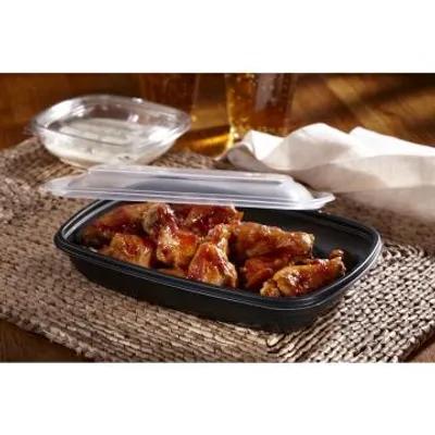 Take-Out Container Base & Lid Combo With Dome Lid Medium (MED) 30 OZ PP Black Clear Rectangle 150/Case