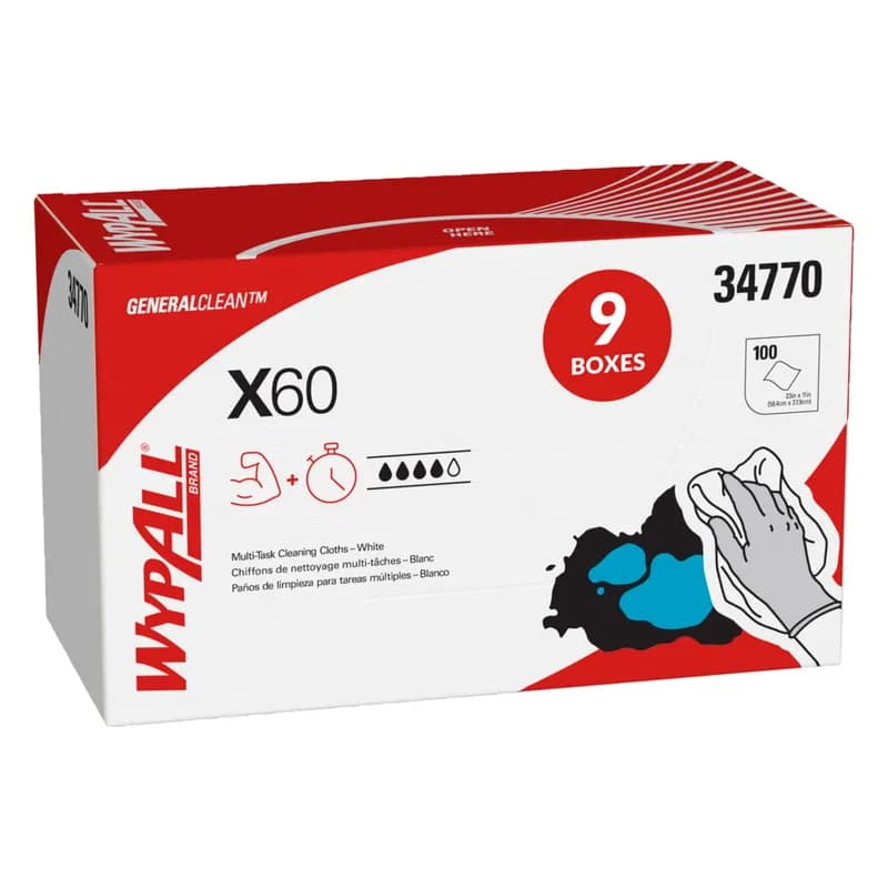 WypAll® GeneralClean™ X60 Cleaning Cloth Unfolded: 11X23 IN White 1/4 Fold Multi-Task 100 Count/Box 9 Box/Case