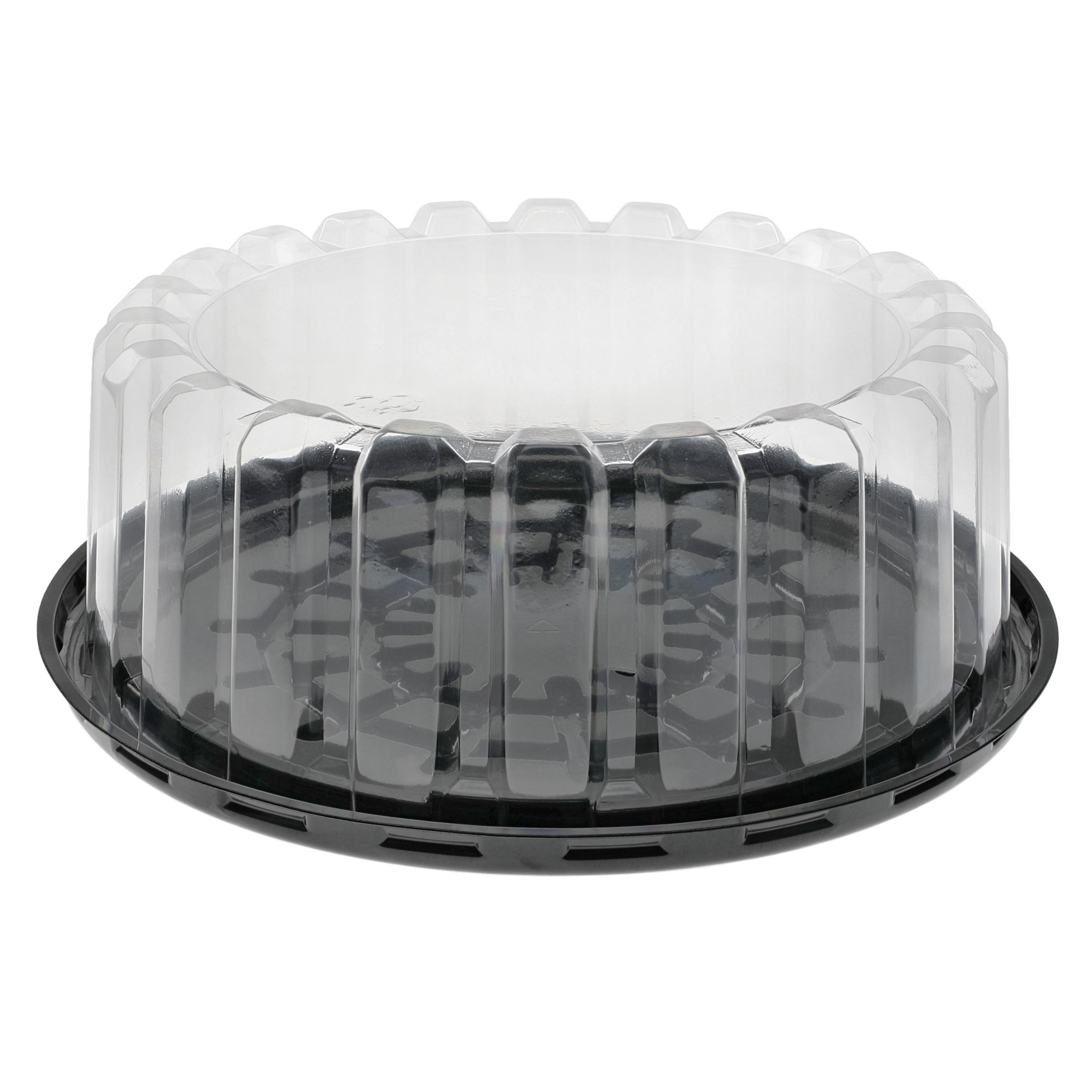 Cake Container & Lid Combo With Dome Lid 9X3.5 IN OPS Clear Black Round Shallow 100/Case