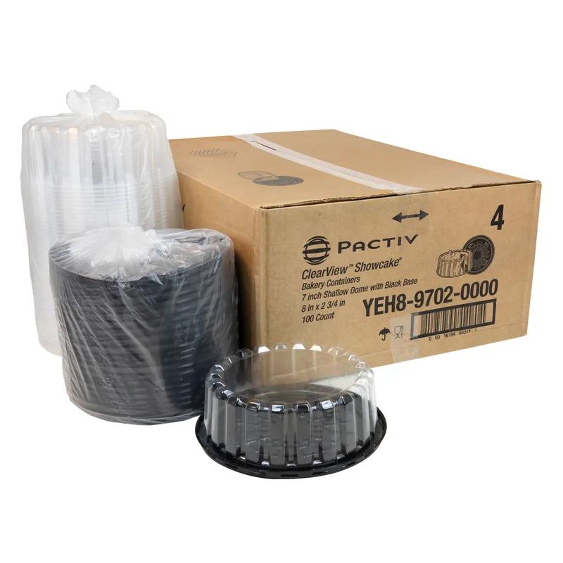 Cake Container & Lid Combo With Dome Lid 9X3.5 IN OPS Clear Black Round Shallow 100/Case