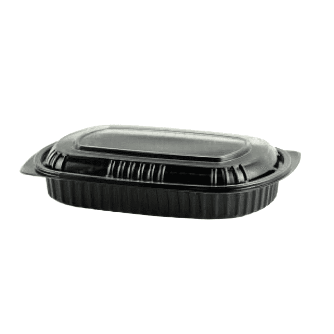 Cold Take-Out Container Base & Lid Combo 32 OZ PET Black Clear Microwavable-Base Only 125/Case