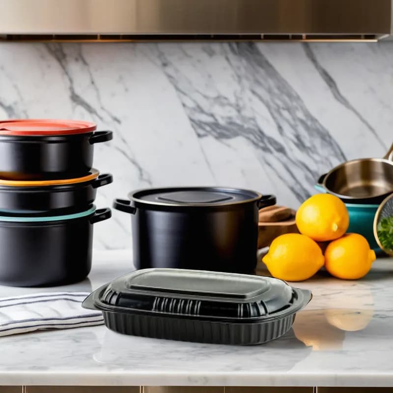 Cold Take-Out Container Base & Lid Combo 32 OZ PET Black Clear Microwavable-Base Only 125/Case