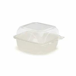 The BOTTLEBOX ® Take-Out Container Hinged With Dome Lid 6X6X3.25 IN RPET White Clear Square Squat 250/Case