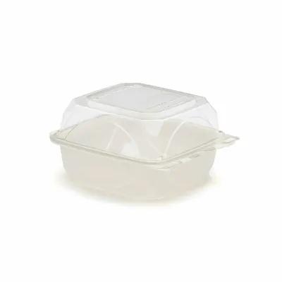 The BOTTLEBOX ® Take-Out Container Hinged With Dome Lid 6X6X3.25 IN RPET White Clear Square Squat 250/Case