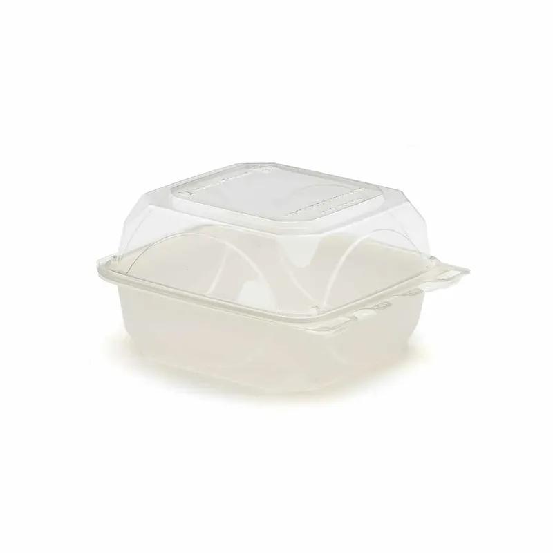 The BOTTLEBOX ® Take-Out Container Hinged With Dome Lid 6X6X3.25 IN RPET White Clear Square Squat 250/Case