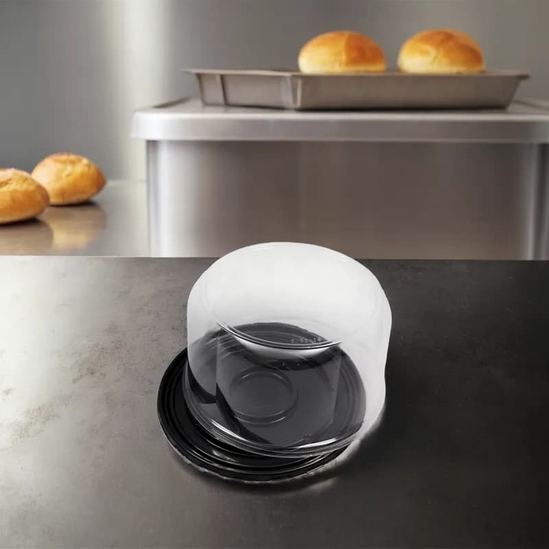 DisplayCake® Bakery Container & Lid Combo With High Dome Lid 8 IN PET Black Clear Round 100 Count/Case 16 Cases/Pallet