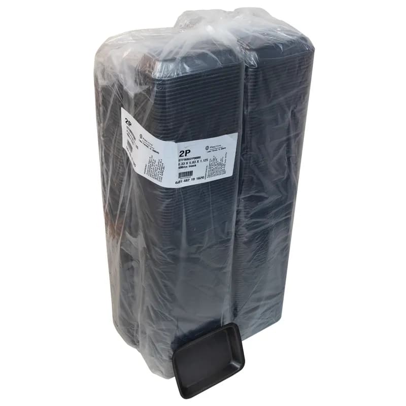 2P Produce Tray 8.33X5.83X1.125 IN Polystyrene Foam Black Rectangle Heavy 400/Case