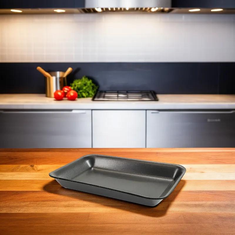 2 Meat Tray 5.75X8.25X1 IN Polystyrene Foam Deep Black Rectangle 500/Case