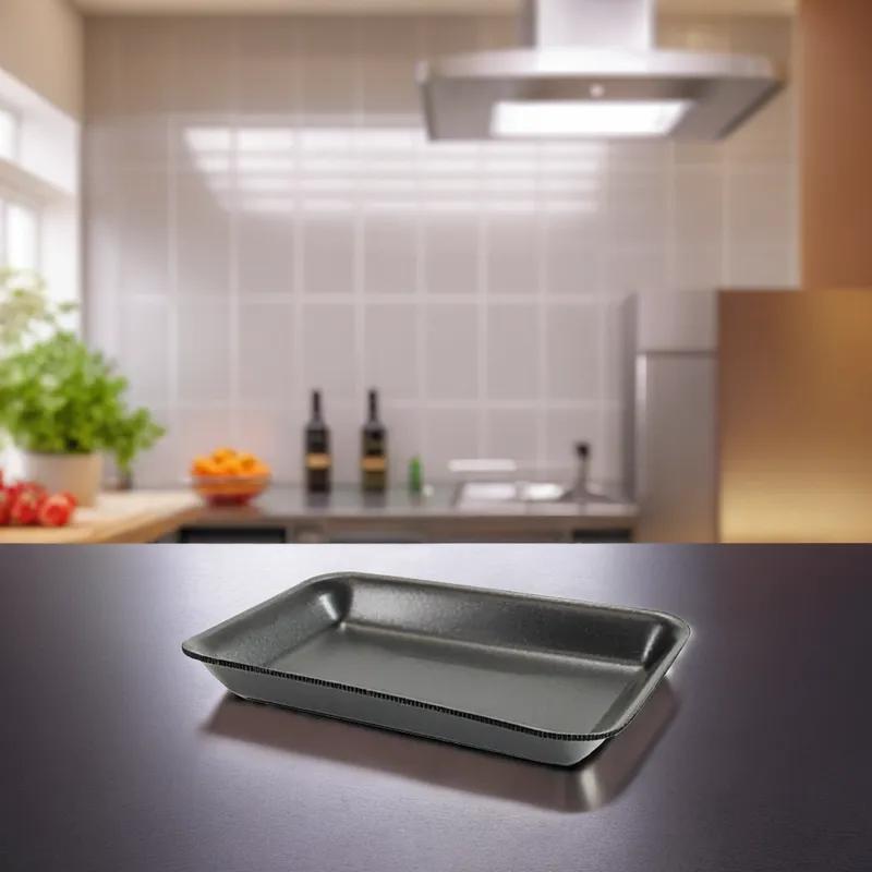 2 Meat Tray 5.75X8.25X1 IN Polystyrene Foam Deep Black Rectangle 500/Case
