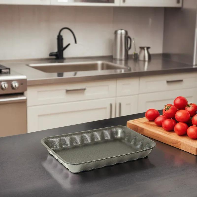 4P Meat Tray 6.75X9.25X1.31 IN Polystyrene Foam Black Rectangle 500/Bundle