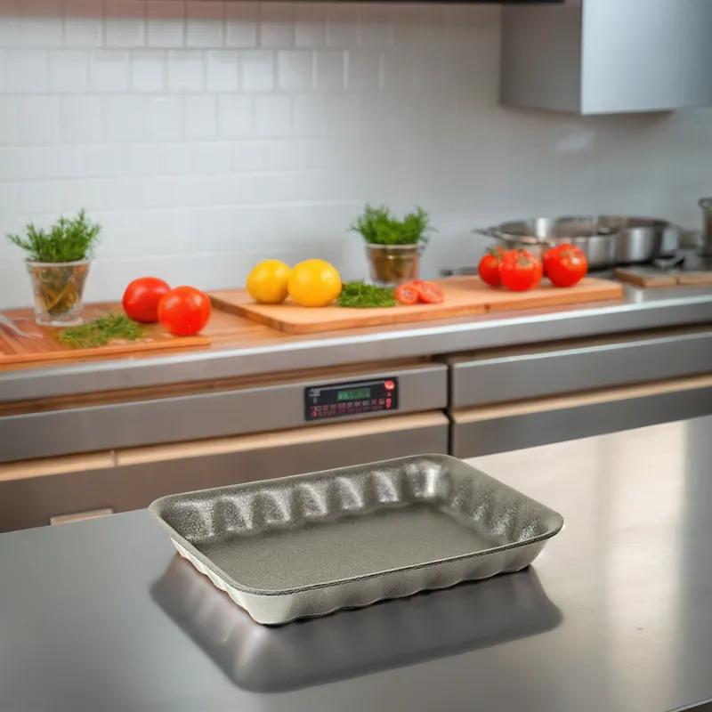 4P Meat Tray 6.75X9.25X1.31 IN Polystyrene Foam Black Rectangle 500/Bundle