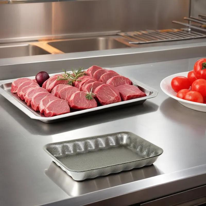 4P Meat Tray 6.75X9.25X1.31 IN Polystyrene Foam Black Rectangle 500/Bundle