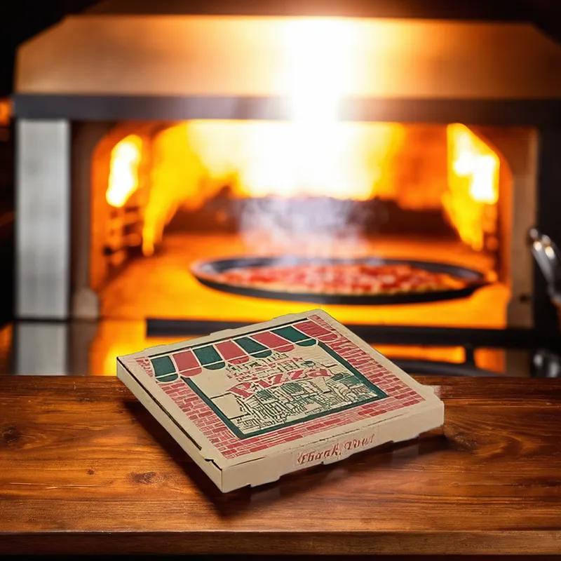 Pizza Box 14X14X2 IN Corrugated Cardboard Kraft Stock Print Fluted B-Flute 50/Bundle