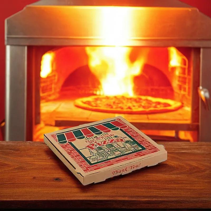 Pizza Box 14X14X2 IN Corrugated Cardboard Kraft Stock Print Fluted B-Flute 50/Bundle