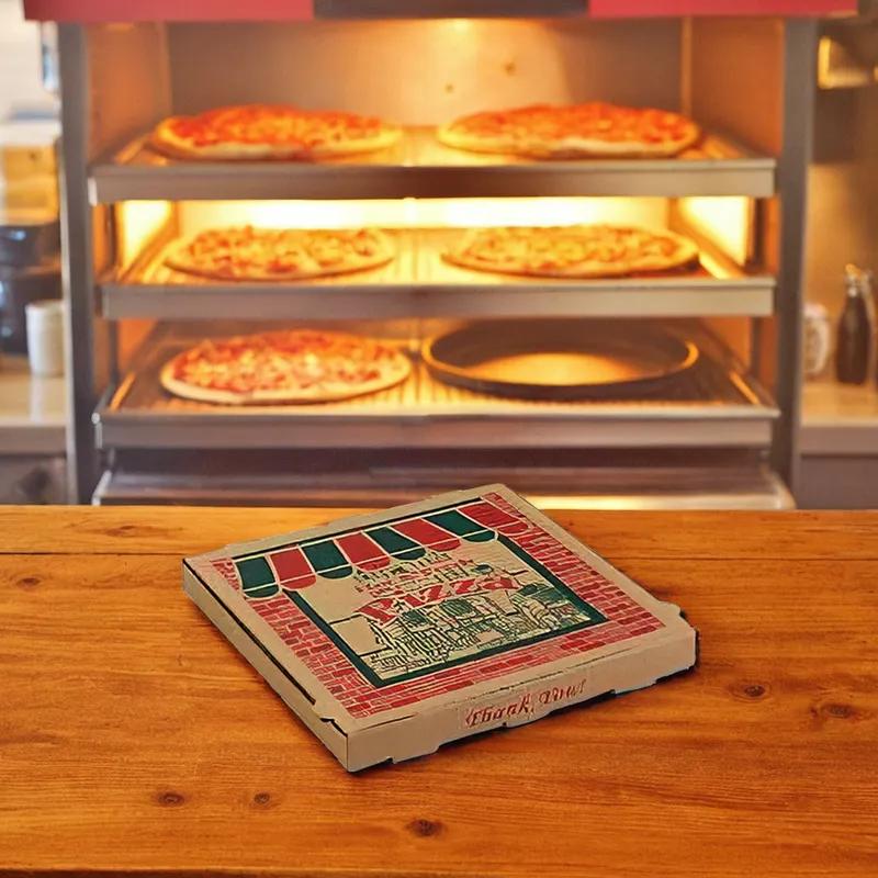 Pizza Box 14X14X2 IN Corrugated Cardboard Kraft Stock Print Fluted B-Flute 50/Bundle