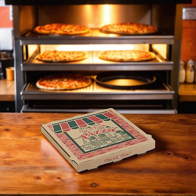 Pizza Box 14X14X2 IN Corrugated Cardboard Kraft Stock Print Fluted B-Flute 50/Bundle