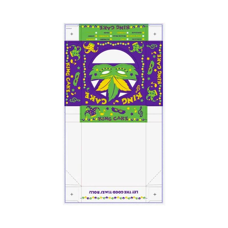 King Cake Box 10X10X2.5 IN Paperboard Mardi Gras Square 100/Case