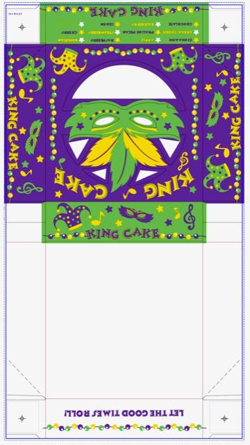 King Cake Box 10X10X2.5 IN Paperboard Mardi Gras Square 100/Case