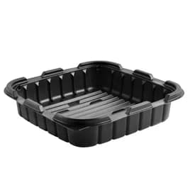 Crisp Food Technologies® Take-Out Container Base 8.46X8.46X1.67 IN PP Black Square Microwave Safe Anti-Fog 270/Case