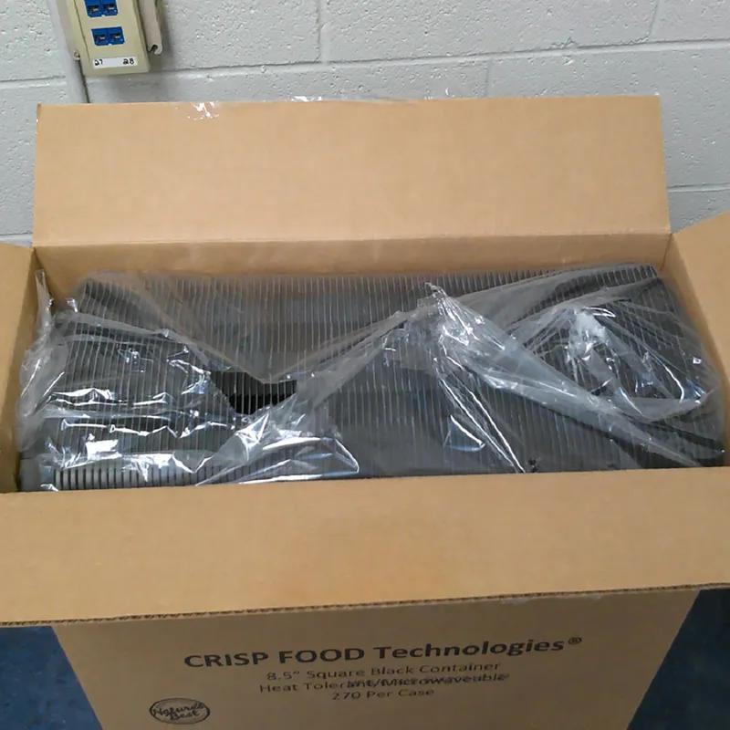 Crisp Food Technologies® Take-Out Container Base 8.46X8.46X1.67 IN PP Black Square Microwave Safe Anti-Fog 270/Case