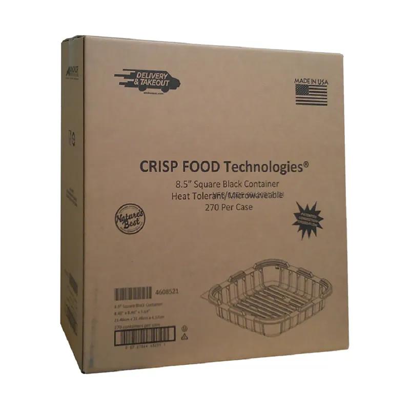 Crisp Food Technologies® Take-Out Container Base 8.46X8.46X1.67 IN PP Black Square Microwave Safe Anti-Fog 270/Case