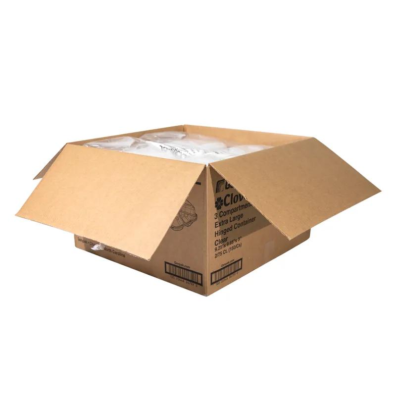 Clover Take-Out Container Hinged XL 9.23X9.23X3 IN 3 Compartment PP Clear Square 150/Case