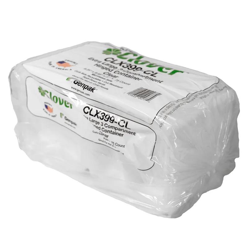 Clover Take-Out Container Hinged XL 9.23X9.23X3 IN 3 Compartment PP Clear Square 150/Case