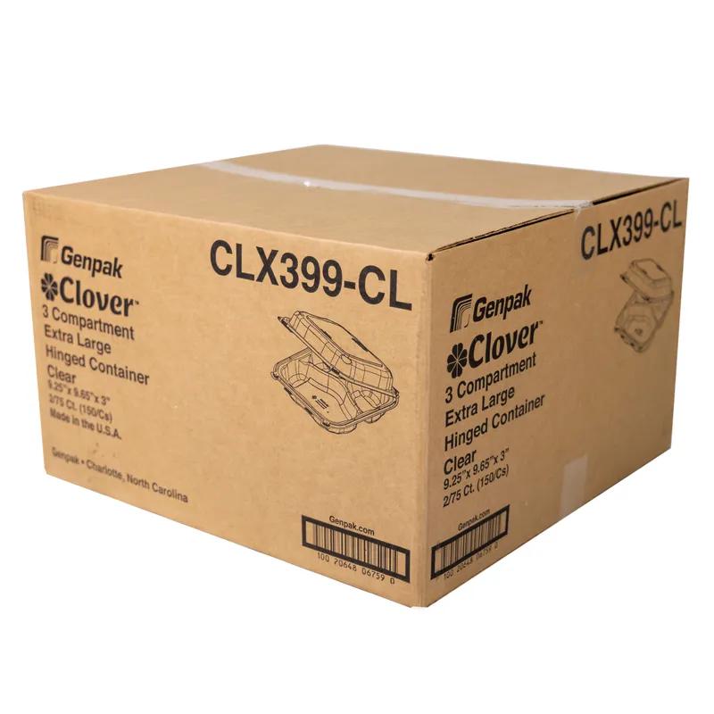 Clover Take-Out Container Hinged XL 9.23X9.23X3 IN 3 Compartment PP Clear Square 150/Case